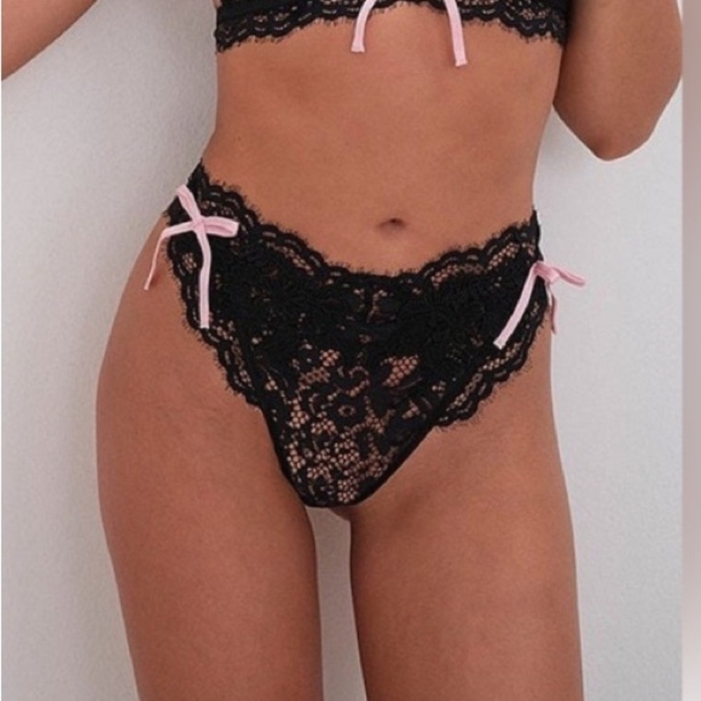 New! For Love and Lemons Noelle high waisted lace panty black 10188